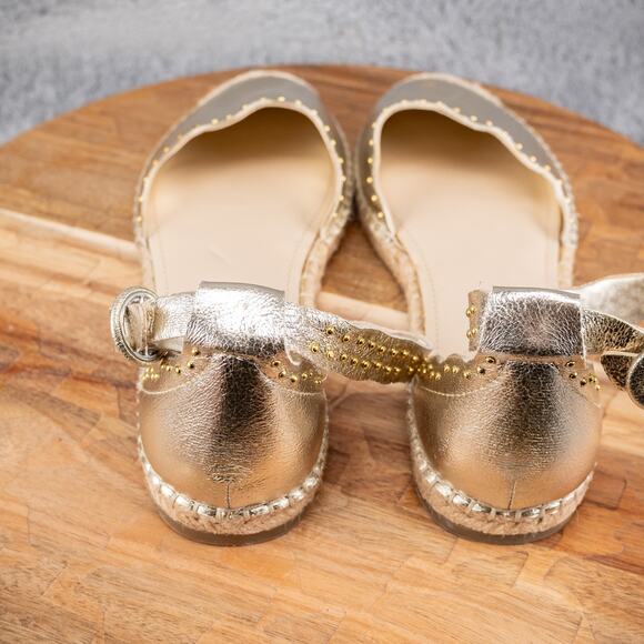 Marc Fisher Women's 8.5 Jarquis Espadrille Leather Sandal Light Gold Ankle Strap - Picture 4 of 6